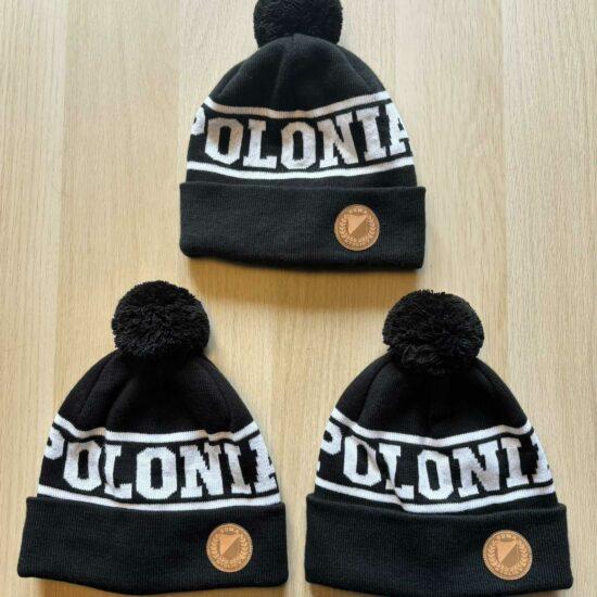 Czapka z pomponem, skórką i napisem Polonia